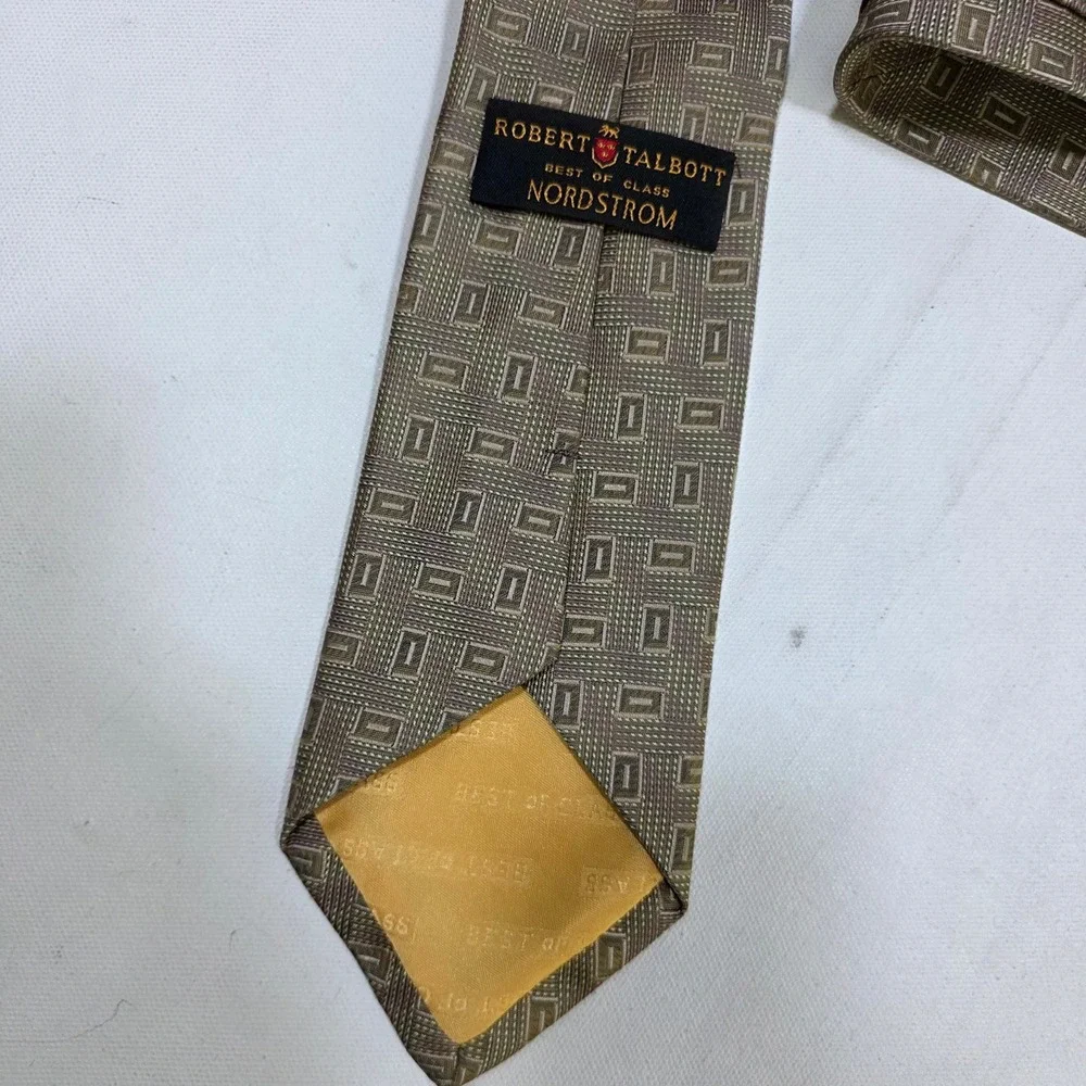 Robert Talbott Necktie Mens Olive Green Geometric Silk Best of Class Tie Office